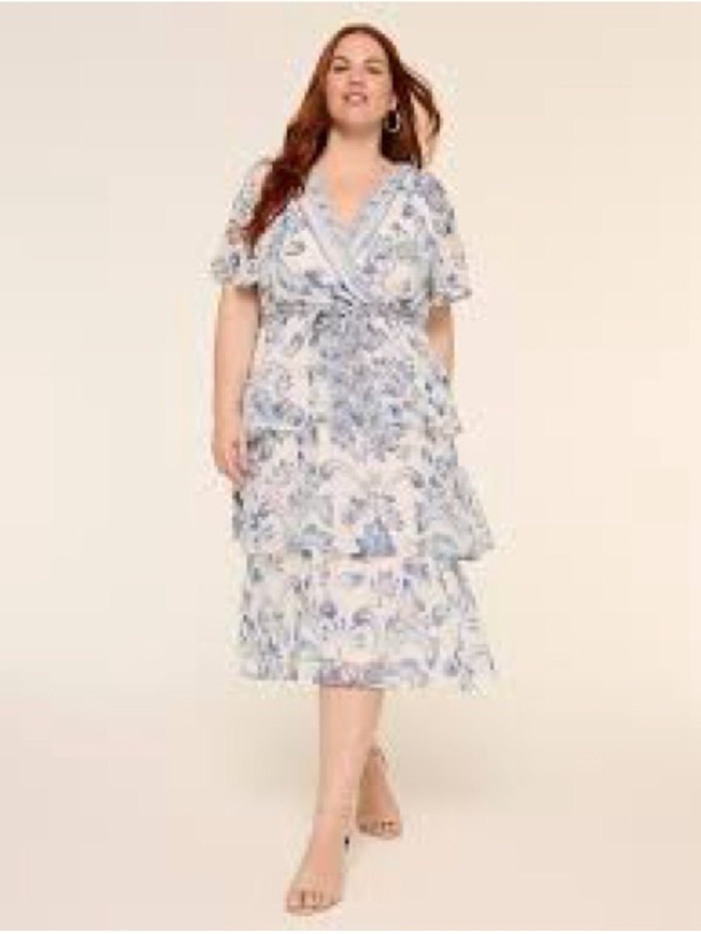 Lane Bryant White and Light Blue Floral Wrap Midi Dress